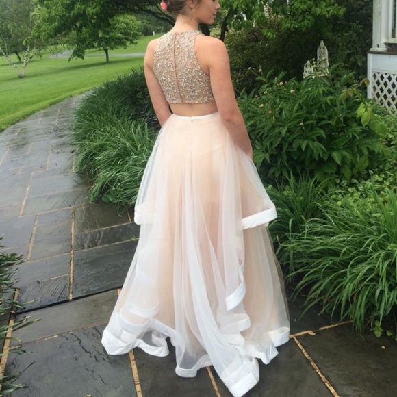 White and nude 2 piece prom dress - Picture 2 of 5
